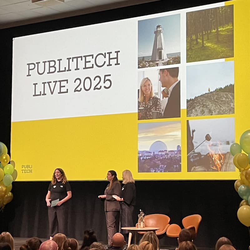 Publitechs vd håller i första passet under Publitech Live 2025.